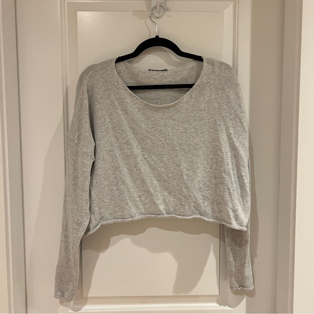 Brandy Melville Gray Women's Cropped Long Sleeve Top